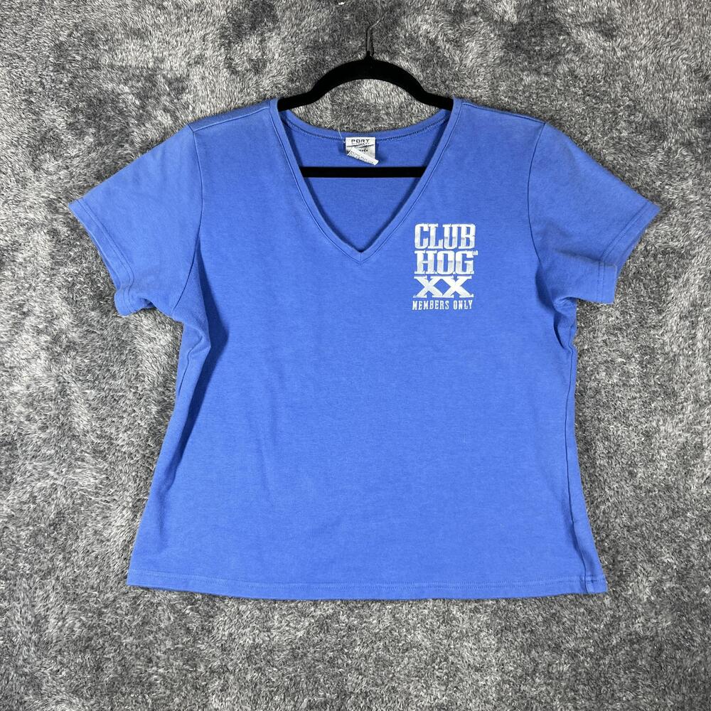 Club Hog XX Shirt Womens XL Blue V-Neck Cotton Blend Members Only